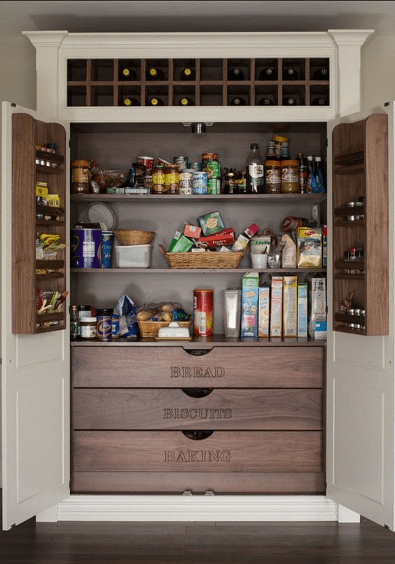 organized pantry with drawers